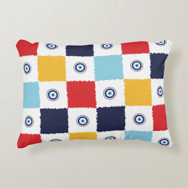 Greek Eye Colorful Squares Pattern Accent Pillow
