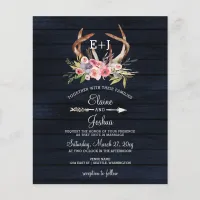 Budget Navy Antlers Country Wedding Invitation