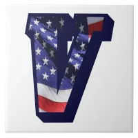 American Flag Letter "V" Large Photo Ceramic Tile