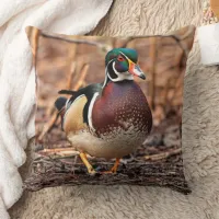 Stunning Wood Duck in the Woods Throw Pillow