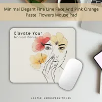 Elegant Minimal Art Line Face Flowers Beauty Logo  Mouse Pad