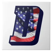 American Flag Letter "D" Large Photo Ceramic Tile