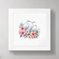 Tropical Egret Bird Coastal Mini Art  Framed Art