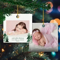 Sister's First Christmas Rustic Trees 2 Photos Ceramic Ornament