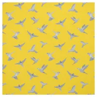 Grey Mustard Gold Hummingbird Pattern Fabric