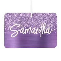 Glittery Purple Glam Brush Script Name Air Freshener