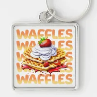 Stack of Waffles Covered in Strawberries Keychain