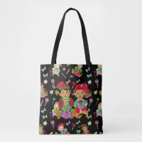 Festive  Elves and Christmas Candy Whimsical Tote Bag