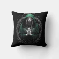 Praying & Spirituality figure in a hoodie in Green Throw Pillow