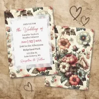 Romantic Vintage Burgundy Floral Wedding Invitation