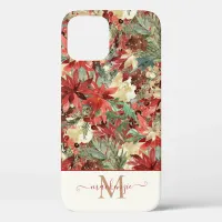 Elegant Holiday Poinsettia Christmas Monogram iPhone 12 Case