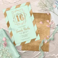 Gold Foil Stripes Frame Sweet 16 Mint ID758 Invitation