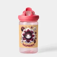 Cute Monogram Burgundy and White Flower on Peach | Water Bottle