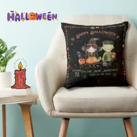 Halloween Monster and a Witch Throw Pillow