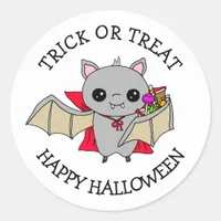 Trick or Treat Cute Bat Holding Halloween Candy Classic Round Sticker