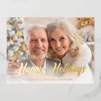 Casual Modern Script Happy Holidays Photo Foil Holiday Postcard