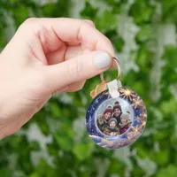 Magical Christmas time - golden snowflakes, photo Keychain