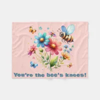 Floral Watercolor Monogram You're the Bee's Knees  Fleece Blanket