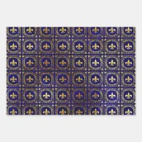 Blue and Gold Fleur-de-lis Wrapping Paper Sheets