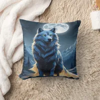 Majestic Wolf Under Moonlight.  Throw Pillow