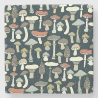 Woodland Mushrooms Pattern Rustic Stone Coaster