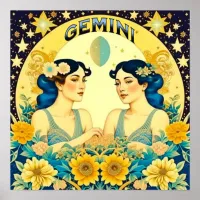 Vintage Horoscope Sign Gemini Twins Celestial