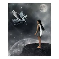 Pretty Winged Fairy and Flying Horse Poster