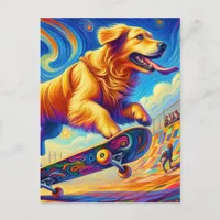 Colorful Golden Retriever Skateboarding  Postcard