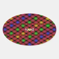 Gingham Check Multicolored Pattern Oval Sticker