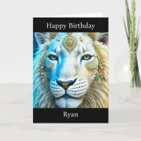 Majestic White and Gold Lion Personalized Birthday Card