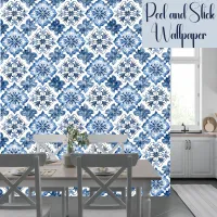 Boho Blue Mediterranean  Pattern Peel And Stick Wallpaper