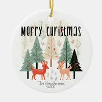 Cute Winter Woodland Family Christmas  Ceramic Ornament