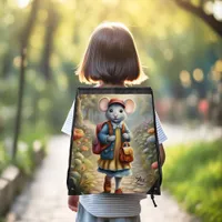 Cute mouse girl on her way to school,personalized  drawstring bag