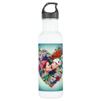 Add Your Picture | Floral Heart Frame Stainless Steel Water Bottle