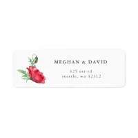 Rustic Elegant Watercolor Script Red Poppy Wedding Label