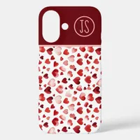 Watercolor Red Hearts Valentine's Day Monogrammed iPhone 16 Case