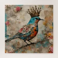 Bird in a Crown Mixed Media Collage Jigsaw Puzzle