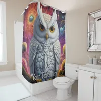 Cosmic Owl: Vibrant Wisdom Shower Curtain