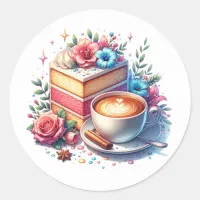 Coffee and Birthday Cake Classic Round Sticker