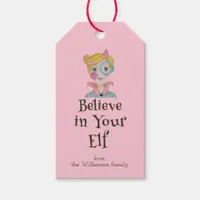 Festive Funny Pun Elf Pink Red Stripe Christmas  Gift Tags