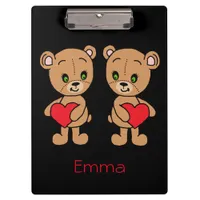 Cute teddy bears with red hearts, custom  clipboard