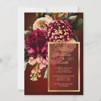 Dark Moody Bold Floral Marsala Wedding Invitation