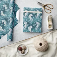 Coastal Christmas Seahorse & Snowflakes #13 ID1009 Wrapping Paper