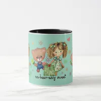 Unbearably Sweet Teddy Bear and a Girl Teal Mug