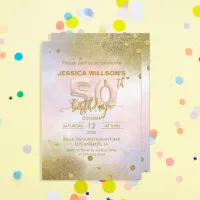  Elegant Feminine Gold Foil Balloons 50th Birthday Invitation