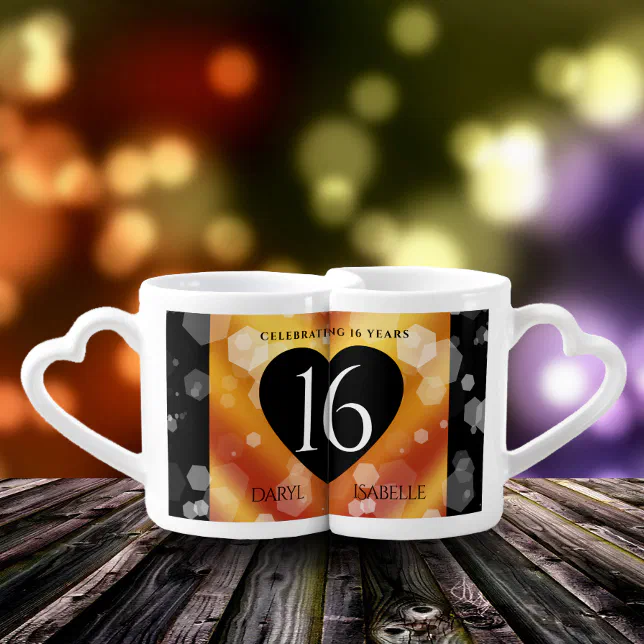 Elegant 16th Golden Topaz Wedding Anniversary Coffee Mug Set