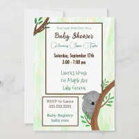 Sleepy Koala Themed Baby Shower Invitation