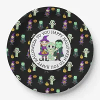 Cute Witch, Vampire and Mummy Halloween Party Paper Plates