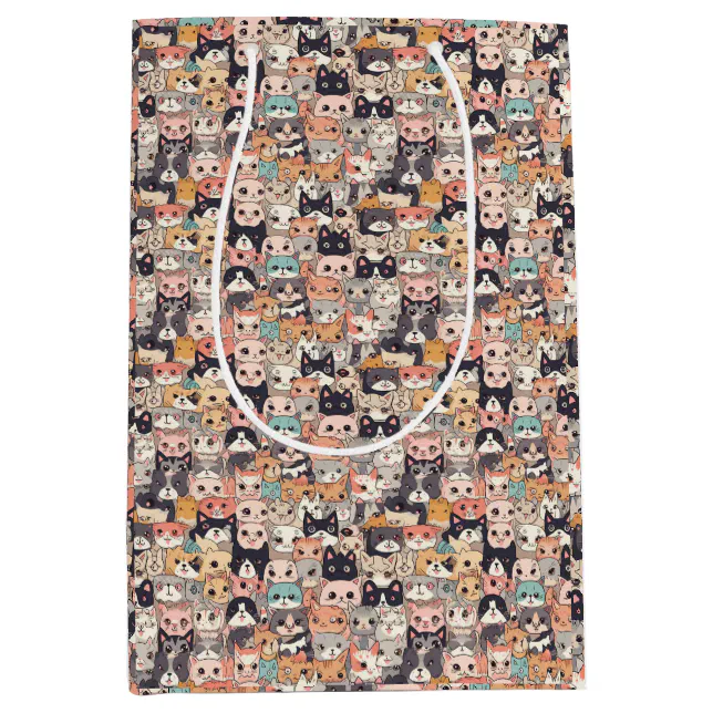 Anime cats repeating pattern medium gift bag