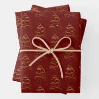 Abstract Sparkling Gold, Burgundy Christmas Tree Wrapping Paper Sheets